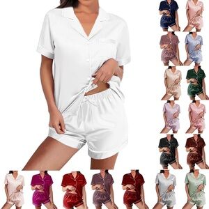 Women's White Satin Pajama Set